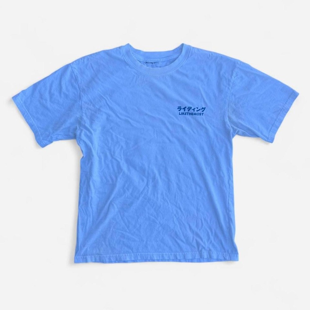 Likethemost Vintage Blue Motorcycle Tee Y2K Japanese Riding Graphic Shirt Mens S